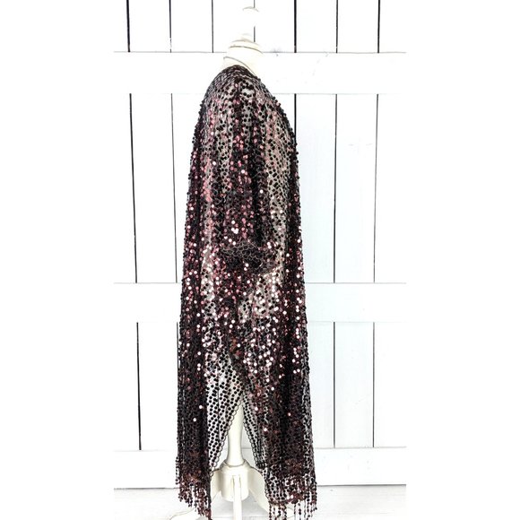 MAXI length brown black net sequin long kimono cover up jacket - Picture 3 of 5